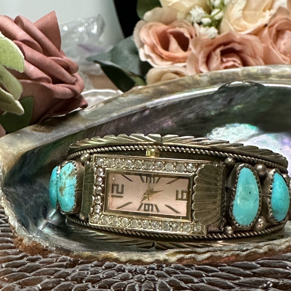 Navajo Silver and Turquoise Watch Bracelet - Picture 5 of 5
